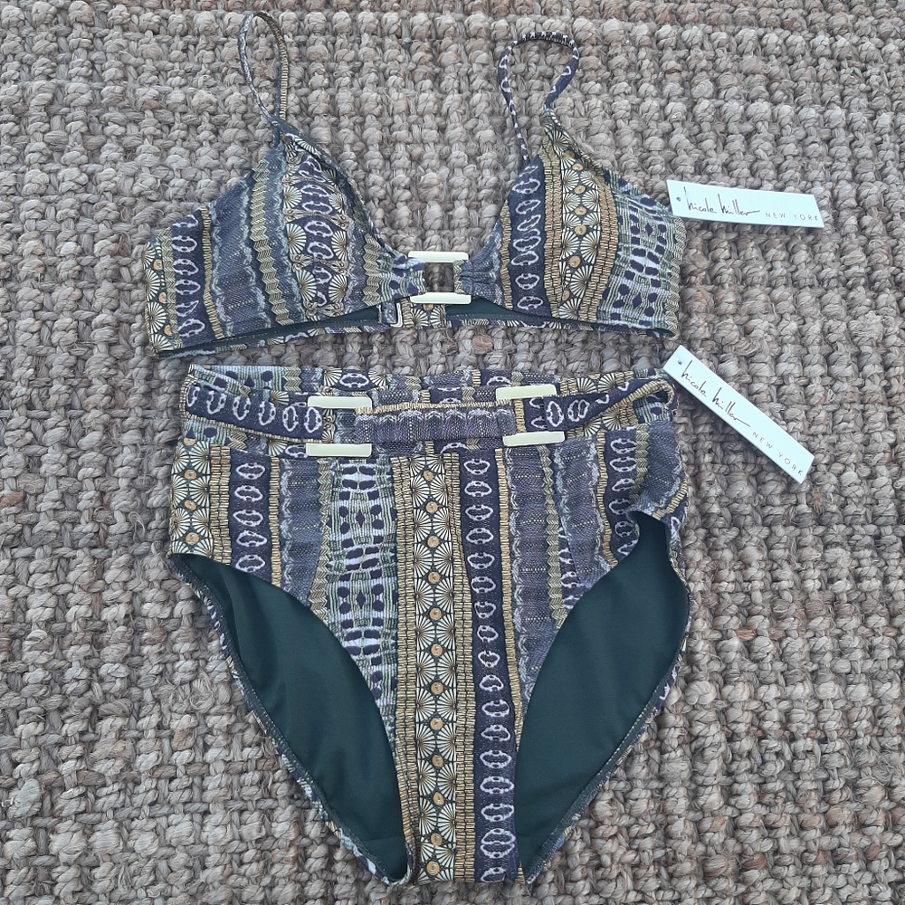Nicole Miller Green Gold Brown Swimsuit SzM